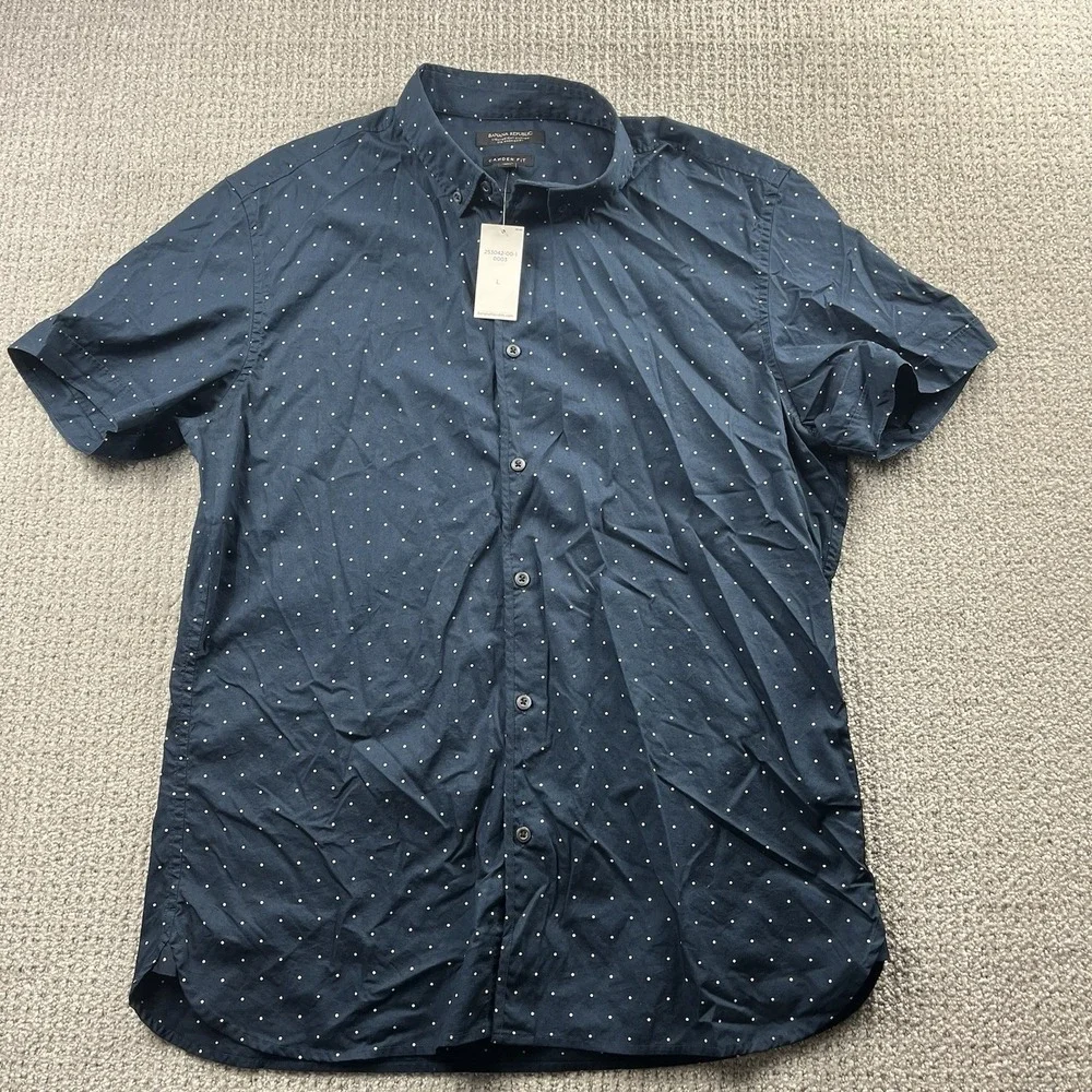Banana Republic Mens Large L Button Up Camden Fit Custom 078 Wash Shirt Blue NWT